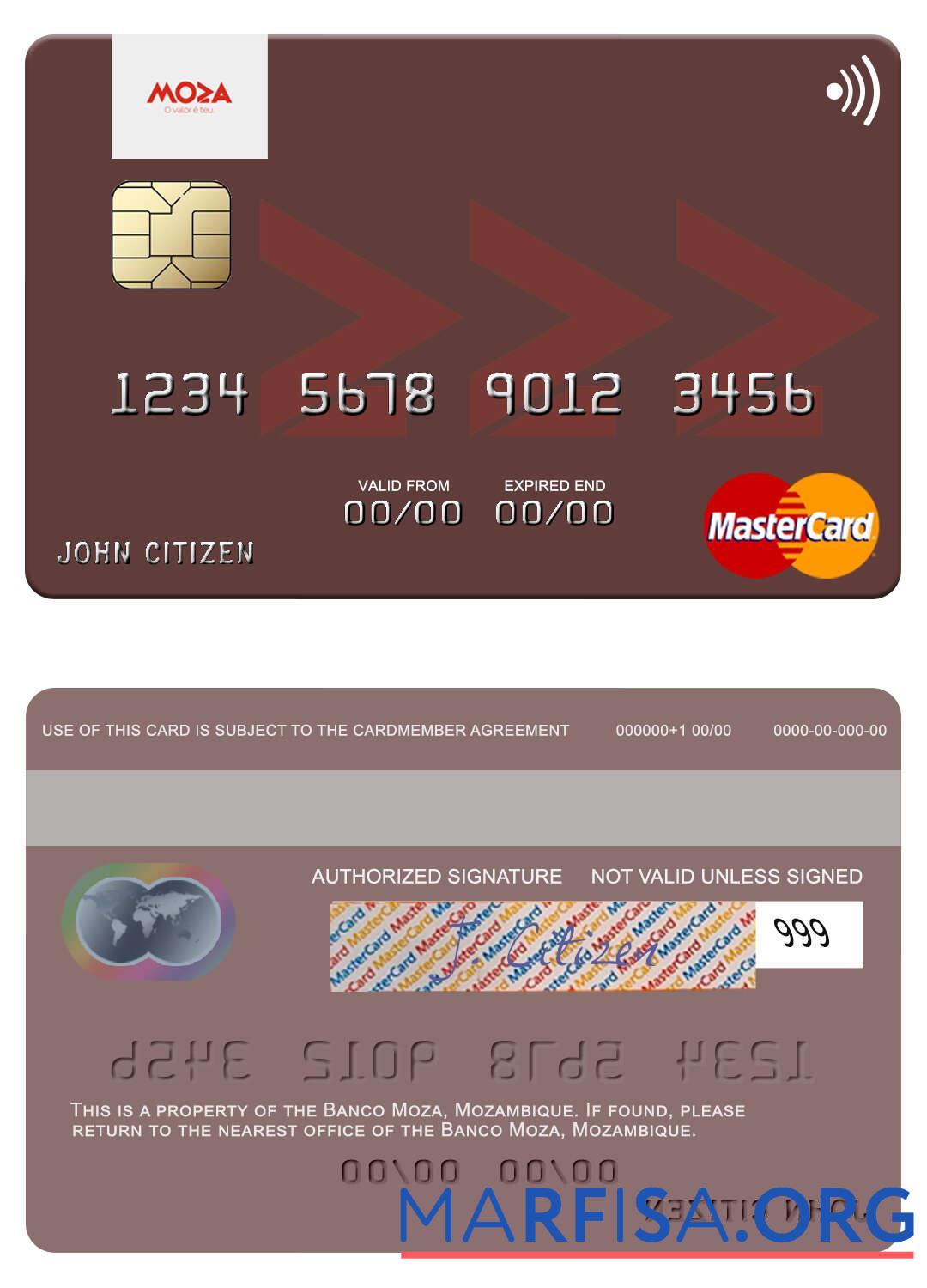 Realistic Mozambique Banco Moza mastercard download for verification